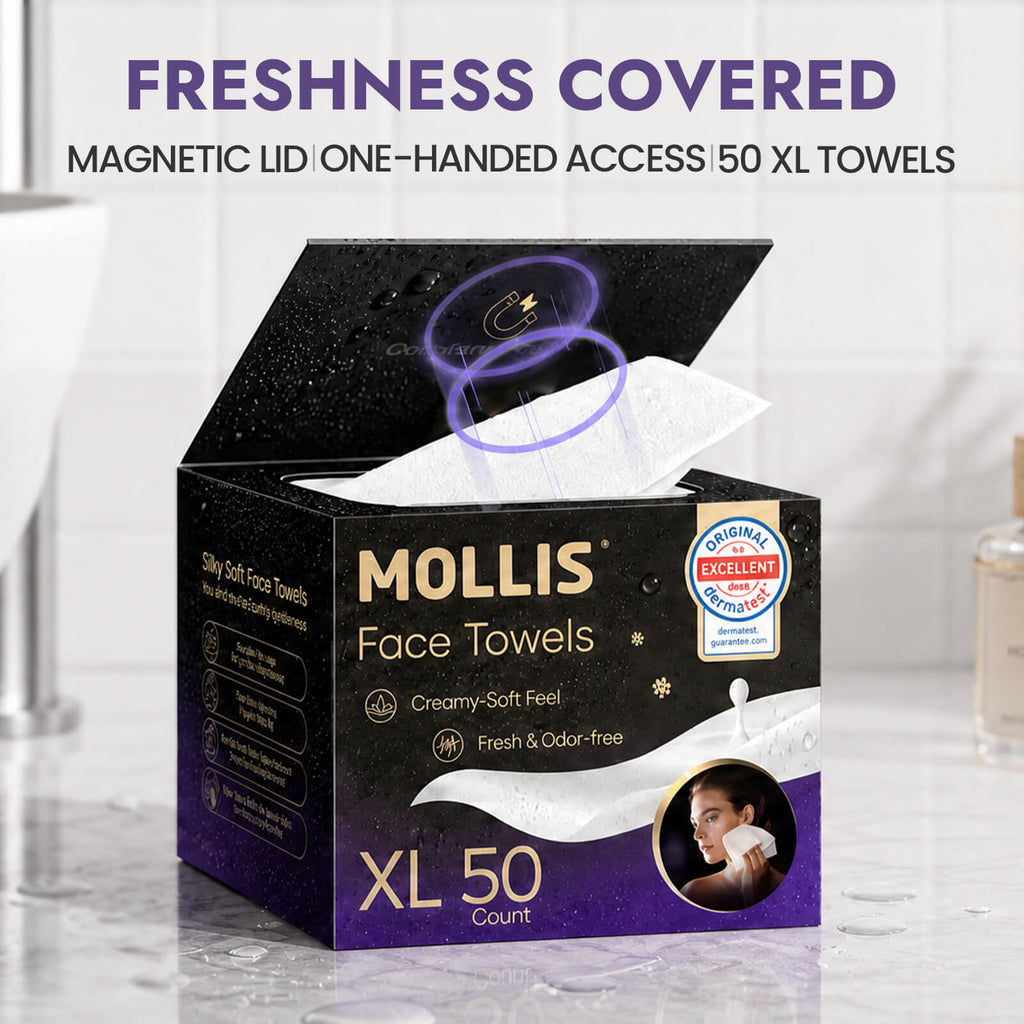 MOLLIS Disposable Face Towels, XL Ultra Thick & Soft Facial Cleansing Dry Wipes