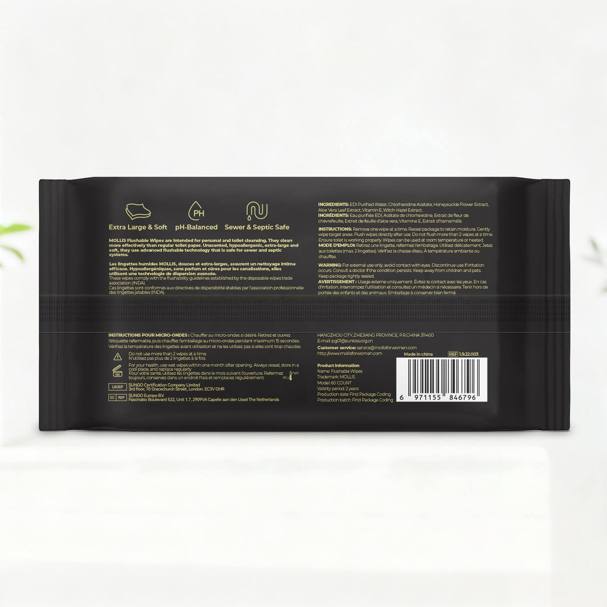 MOLLIS Flushable Wipes for Adults, Extra Large with Witch Hazel