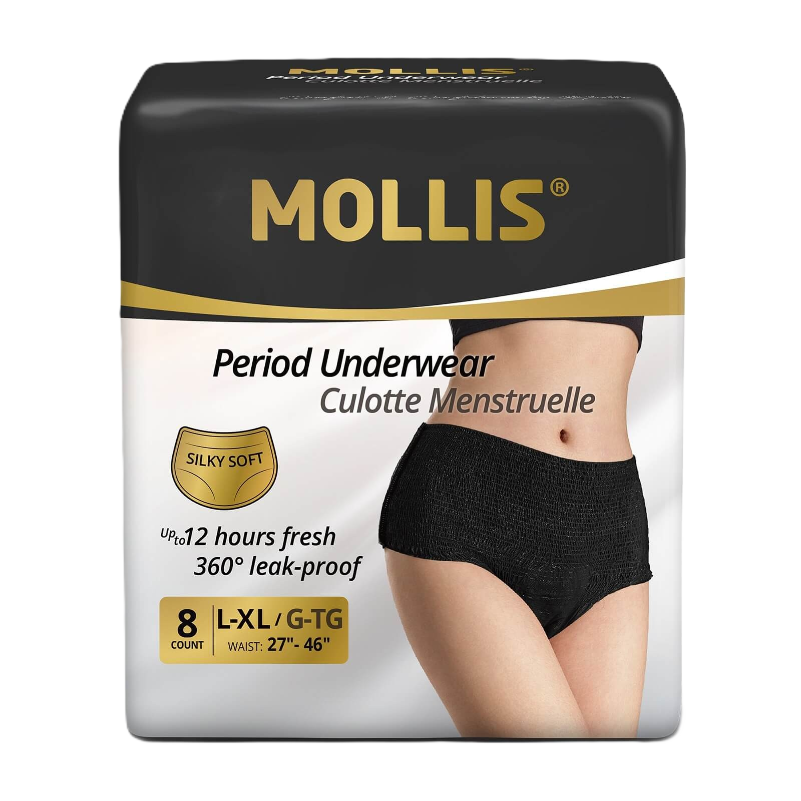MOLLIS Women's Luxurious Disposable Period Underwear, L/XL, 8 Count