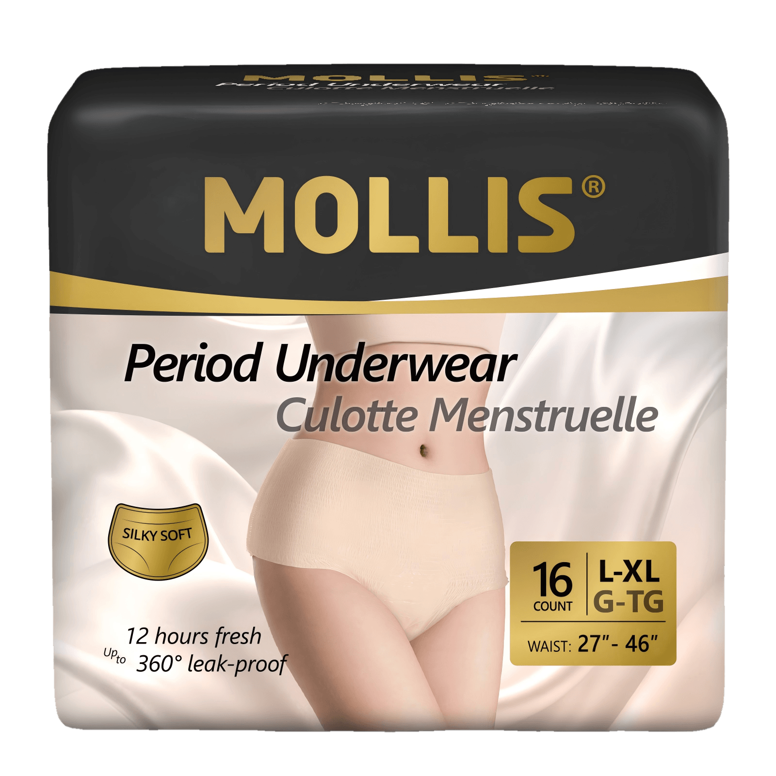 MOLLIS Women's Luxurious Disposable Period Underwear, L/XL, 16 Count